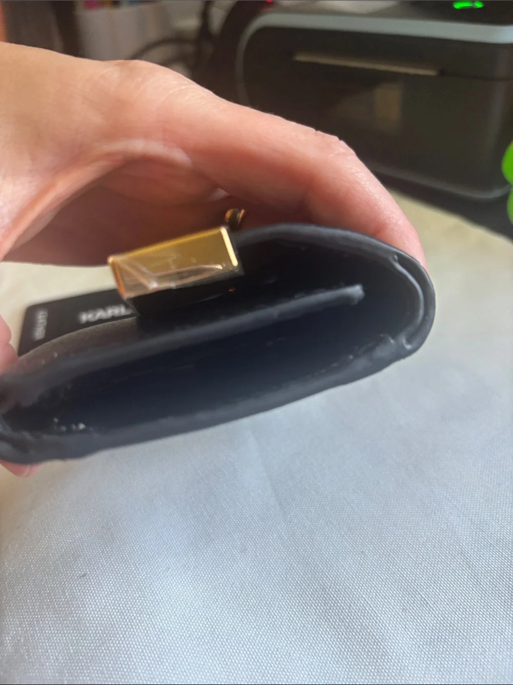 Karl Lagerfeld Black Leather Mini Wallet with Gold Logo Plaque